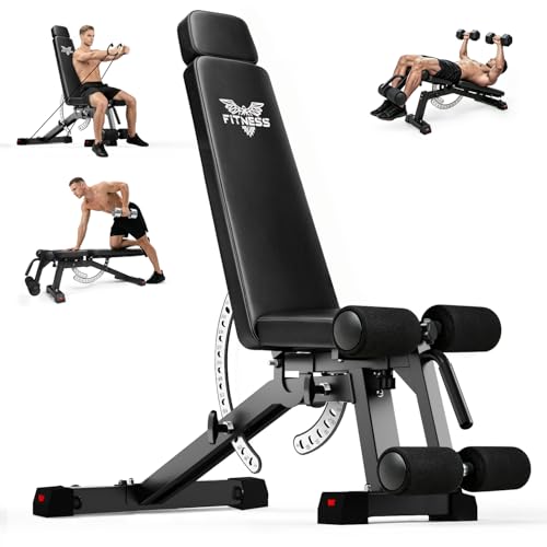 SPYLAVE Hantelbank Multifunktion Verstellbare Trainingsbank für Zuhause 800KG Belastbar Fitnessbank mit 14-Fach Rückenlehne Verstellbares Sitzfläche & Kopfstütze Schrägbank für Ganzkörpertraining