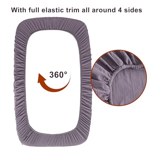 Image of NTBAY 2 Pack Muslin Cotton Crib Sheets, Soft and Breathable Double Layer 28x52 Baby Crib Sheets for Standard Crib and Toddler Mattresses, Boys, Girls, Unisex, Greyish Purple, 28x52 Inches