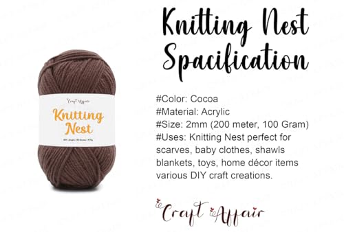 Image of Craft Affair | Knitting Nest Acrylic Yarn (200 Meter, 100 Grams, 2mm) / Woolen Yarn /Acrylic Yarn for Knitting and Crocheting-Cocoa