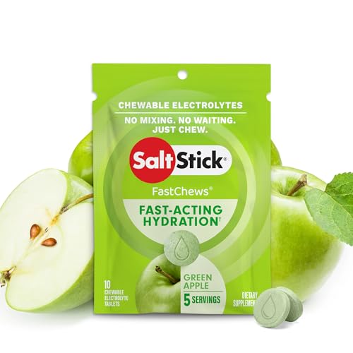 SaltStick Fastchews, Electrolyte Replacement Tablets for Rehydration, Exercise Recovery, Youth & Adult Athletes, Hiking & Sports Recovery, 1 x Packet of 10 Tablets (Green Apple)