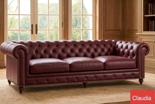 Image of Modern Classic Design Leatherette Luxury Chester Sofa Set with Button Tufted, Sofa for Living Room Home, Office, Hotle and Lobby, Living Room Set (Burgundy, 3+2=5 Seater Sofa)