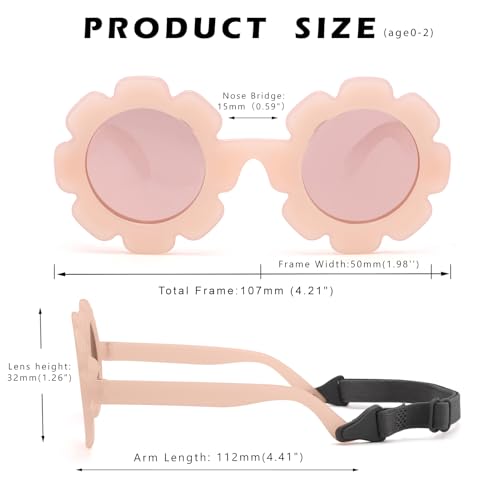Image of Hycredi Flexible Bendable Flower Baby Polarized Sunglasses with Strap for Newborn Infant Girls Age 0-24 Months