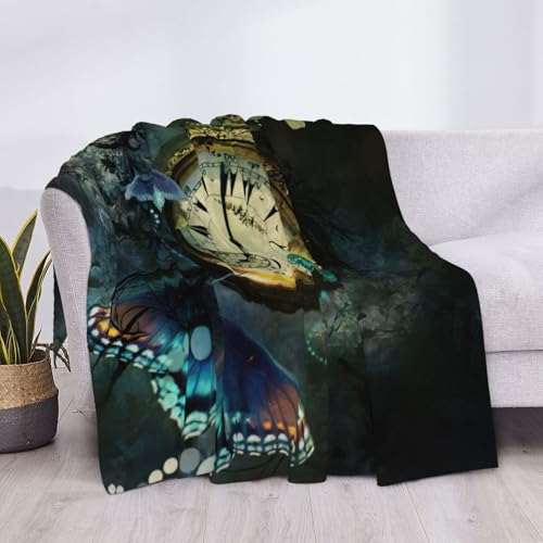 Couverture en flanelle imprimé horloges papillon pour lit - 5
