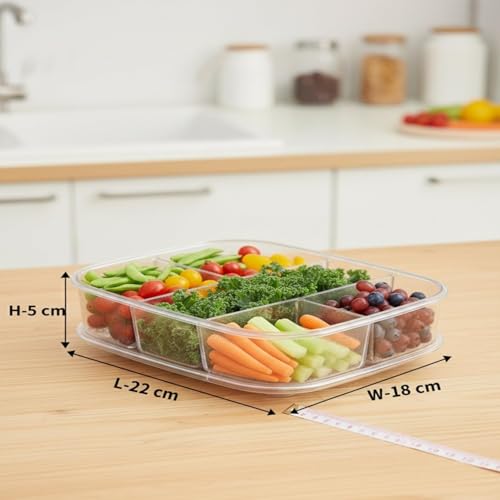 Image of VOLCANO Fridge Storage Containers, Fridge Organizer with Removable Drain Plate & Secure-Sealing Lids, Fridge Storage Boxes Keep Fruits, Vegetables Fresher, Container Box (5 grid Fridge Storage Box)