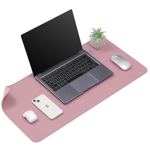 Image of AROPANA Vegan Leather Desk Mat | Large Reversible Mouse Pad & Computer Table Protector | Dual-Side Waterproof Extended Laptop Pad with Edge-Stitched Design (70x35CM, Purple and Pink)