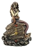 Mermaid Clock - Mother and Baby Sitting on Rock Statue Nautical Figurine
