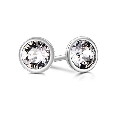Hypoallergenic Sterling Silver Simulated Diamond Earrings, White Gold Plated Cubic Zirconia Stud Earrings for Women (3mm) Cover
