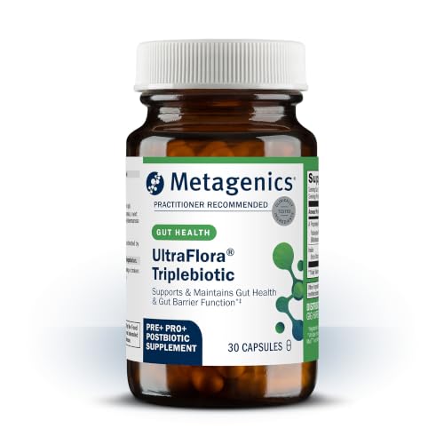 Metagenics UltraFlora Triplebiotic - Prebiotic Probiotic & Postbiotic Blend with Akkermansia for Gut Health* - Supports Digestive Balance Microbiome & Immune Function* - Shelf-Stable - 30 Capsules