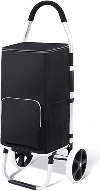 Falytemow Foldable Shopping Cart 2 Wheels 40 inch Handle Height Utility Cart Oxford Trolley Bag for Groceries (Black)