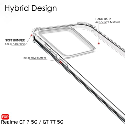 Image of TheGiftKart Crystal Clear Back Cover Case for Realme GT 7 5G / GT 7T 5G / GT 7 Dream Edition | Shock Proof 360 Protection | Hard Clear Back Cover Case (PC & TPU, Transparent Bumper)