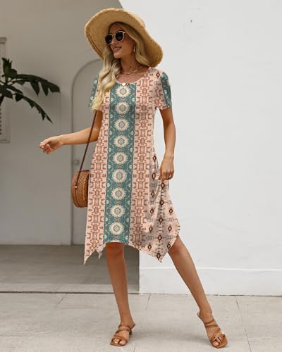 Image of COSSEN Women's 2026 Summer Midi Dress Crew Neck Short Sleeve