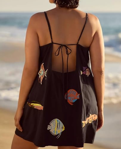 Image of Women Boho Floral Short Dress Graffiti Backless Babydoll Dress Flowy Mini Cami Dresses Summer Holiday Sundress