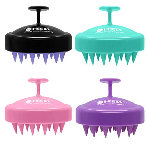 Hair Shampoo Brush, HEETA Scalp Care Hair Brush with Soft Silicone Scalp Massager (Black/Green/Pink/Purple)