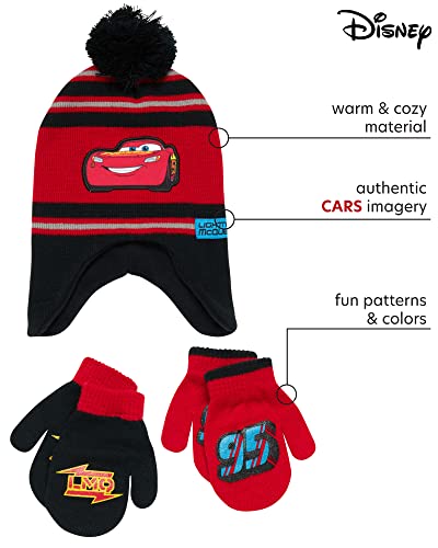 Disney Cars Lightning Mcqueen Winter Hat 2 Pair Mittens Or Gloves (Toddler/Little Boys), Size Age 2-4, Cars Red Black Mitten Set #TOP1