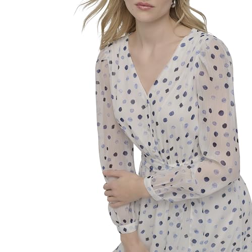 Image of DKNY Women's Long Sleeve V-Neck Tie Waist Midi Dress