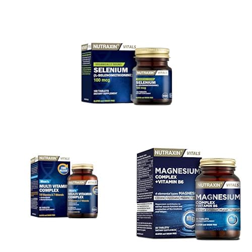 Nutraxin Seti | Vitals Selenium 100 mcg 100 Kapsül x1 + Men's Multi Vitamin Complex 60 Tablet x1 + Magnesium Complex 60 Tablet x1