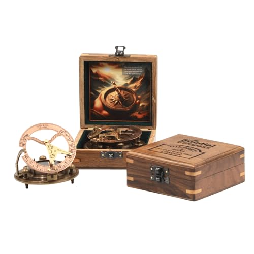 Brújula de latón antigua con reloj solar 4 pulgadas miniatura 3