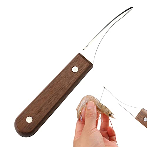Crevettes Nettoyeur crevettes et outil déveinage en acier inoxydable | Éplucheur de crevettes pour outils de fruits de mer cuisine avec manche en bois