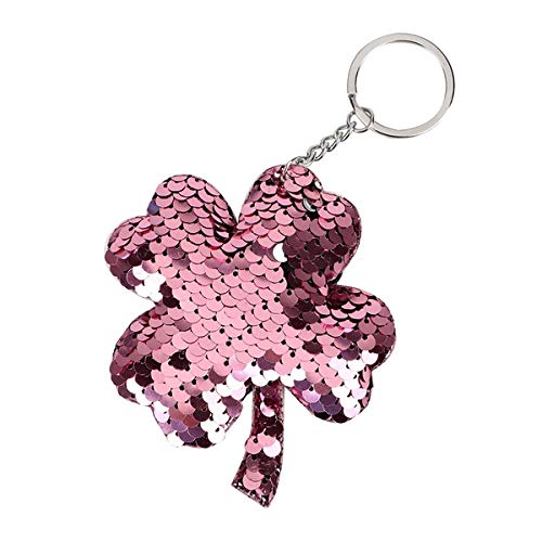 Preisvergleich Produktbild TOOGOO Vier Kleeblatt Schlüssel Bund Schlüssel Anhnger Blitz Pompon Pailletten Schlüssel Anhnger Geschenk Damen Auto Tasche Zubehr Charm Geschenk Rosa