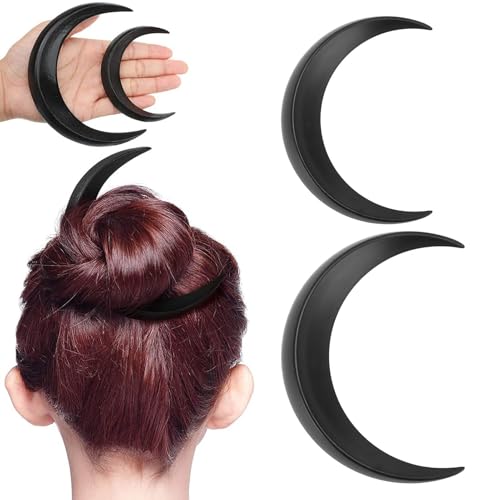 2 pezzi Forcella per capelli luna, bastoncini per capelli Fermaglio per capelli luna Sailor Crescent Moon Accessori per capelli Forcina portatile per capelli Strumento per lo (Nero)