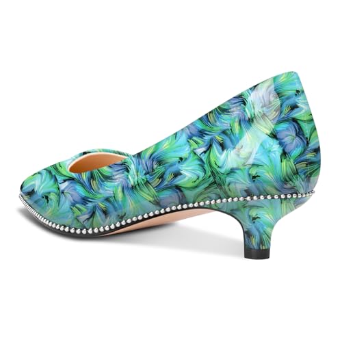 Image of Aachcol Womens Low Heel Pointed Toe Pumps Silver Beaded Kitten Heels Slip-on Comfortable Office Dress Shoes 1.4 Inches Heels