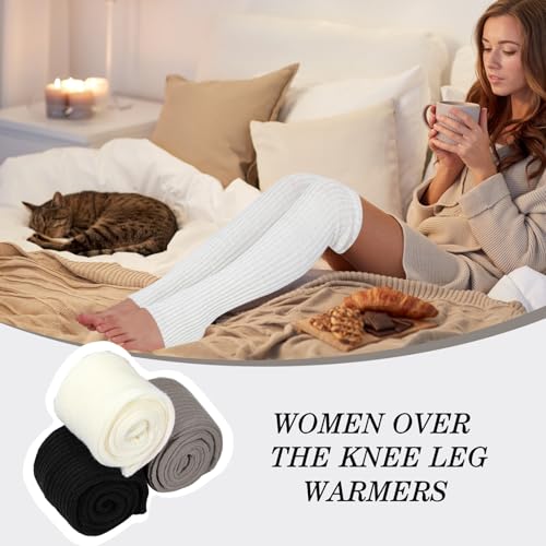 SATINIOR Long Leg Warmers for Women 24 Inch over The Knee Knit Ribbed Leg Warmer Stirrup Yoga 80s Party Dance Ballet Supply2