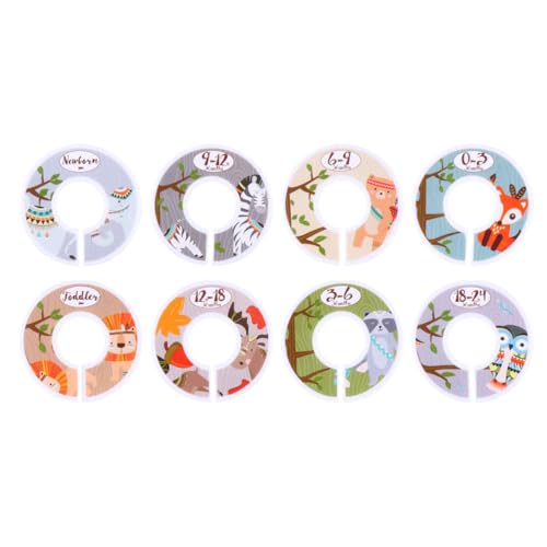 Operitacx Separadores de Tallas Pack de 8 para Ropa Diseño de Animales, Anillos de Plástico Redondos para Marcar y Separar Ropa de Ñiño y Pantalones Color Aleatorio en