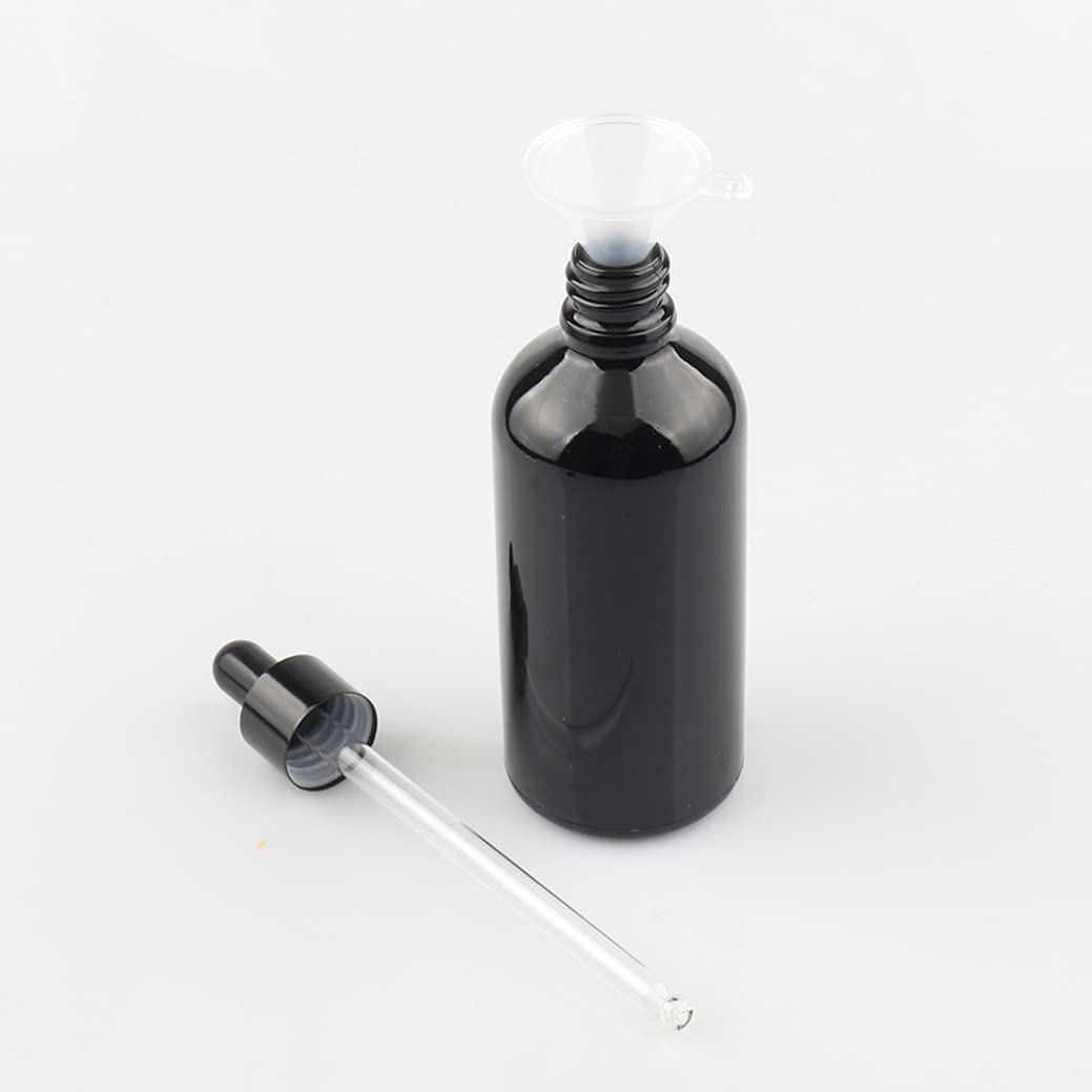 24 Piezas Negro Frasco Cuentagotas Cristal 100ml, Botellas Cuentagotas Vacío con Pipeta de Vidrio Negro, para Fragancias de Arorapia de Aceites Esenciales, Masaje, Viaje