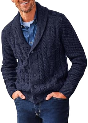 Runcati Mens Shawl Collar Cardigan Sweater Cable Knit Casual Winter Outwear