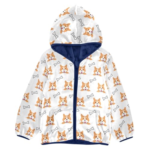 Corgi Toddler Fleece Jacket Baby Boys Hooded Zipper Long Sleeve Thick Warm Outerwear 3-10 Years