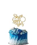 She Said Yes Cake Topper - Gold and Silver Glitter Decorations for Engagement, Bridal Shower, and Bachelorette Party