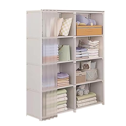 EZZPGDKU Portable Wardrobe, Foldable Closet with 8 Compartments Dust, Combination Armoire Modular Cabinet Clothes Storage Organizer Shelf for Bedroom