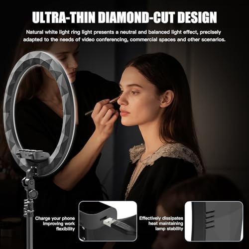Image of Ring Light with Stand and Phone Holder, 19 inch Ring Light Tripod for iPhone, Professional LED Circle Light with 78 inch Tripod, Selfie Ringlight for Live Streaming, Makeup, Barber, Tiktok, YouTube, Black