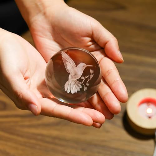 Image of 3D Crystal Ball Night Lamp, Crystel Ball Night Light with USB, LED Wooden Base Table Lamp for Bedroom Home Office Decoration Birthday Gift for Boys and Girls (Hummingbird Crystal Lamp)