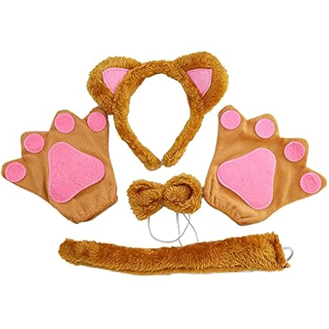 TSHAOUN Bärenkostüm für Kinder, Bärenkostüm Tierkleid Cosplay Set Bärenohr Stirnband Bärenschwanz Kragen Pfoten Handschuhe Cover