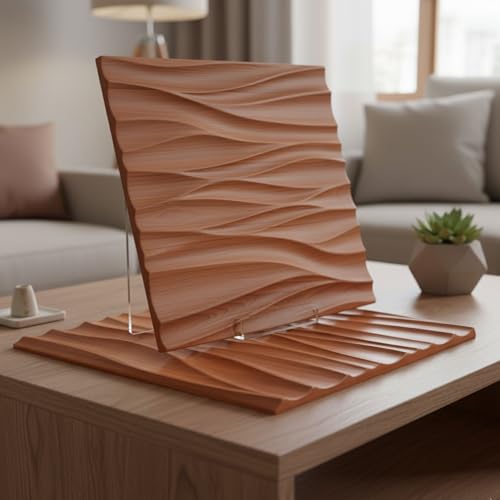 Image of Kayra Decor 3D PVC Wall Panels - Wave Design, Walnt Wood Color 19.7 inch x 19.7 inch (Pack of 40) | Covers 107.60 Sq. Ft. |
