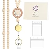 Teacher Lanyard with ID Holder Boho Style Wooden Beaded Lanyards for ID Card Badges Holder Retractable Badge Reel with Thank You Cards