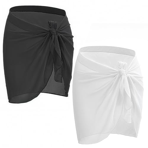 2 Piezas Corto Falda Pareos Playa Mujer 50x140cm,Traje de Baño Chal de Gasa Cubierta Sarong Pareo Playa para Mujer Bikini Cubierta Sarong para Playa Piscina Vacaciones