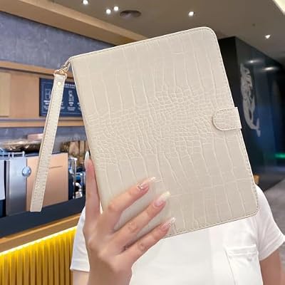 Paorixln Case for iPad (A16) 11th Gen 11 Inch 2025/iPad 10th Generation 10.9" 2022– Cute Tablet Cover for Women Girls Aesthetic Preppy Kawaii Chic Cool with Pencil Holder -Creamy White Crocodile
