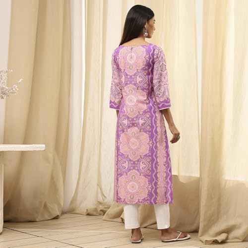 Image of BIBA Women Cotton Straight Fit Straight Printed Kurta
