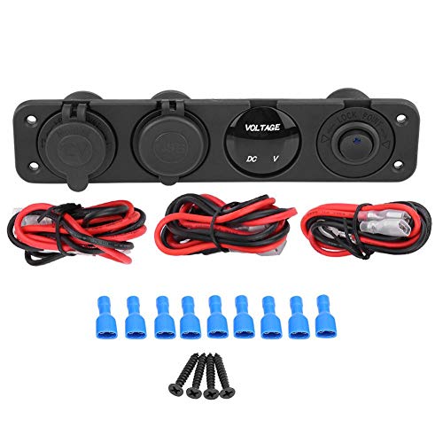 Aramox - Aramox 12-24V LED Dual USB Voltmeter Cigar Lighter Power Outlet 4 Hole Panel Switch(Blue)