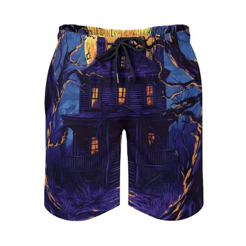 Haunted House and Moon Mens Swim Trunks Quick Dry Beach Swimming Shorts with Mesh Lining and Pockets3