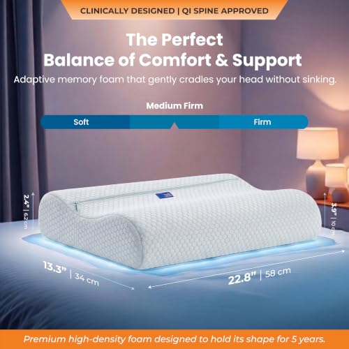 Image of CoolTech Cervical Pillow for Neck & Shoulder Pain | 5-Year Warranty| CosyPUR Cooling Memory Foam | Orthopedic Pillow for Sweat-Free Comfortable Sleeping | Premium Jacquard Cover