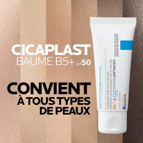 La Roche-Posay - Cicaplast Baume B5 SPF 50 - Crème Cicatrisante Réparatrice et Apaisante - Crème Visage et Corps Enrichie en Vitamine B5 & Beurre de Karité - Soin pour Peaux Sensibles et Fragilisées