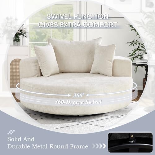 Sillón redondo chenille beige moderno plegable miniatura 5