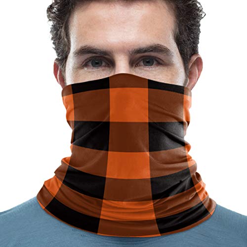 Amaze-Home Orange Black Buffalo Plaid Checkered Bandana Cycling Balaclavas Face Covers Scarf For Men Women, Halloween Themed #TOP10