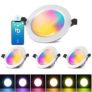 5W Spot Led encastrable Couleur,GEYUEYA Home Lampes Plafond Spot Éclairage 5W RGBCW CCT 2700K-6500K Dimmable Changement de Couleur Blanc Chaud Froid pour Cuisine,Salon,Couloir,Galerie – Lot de 4