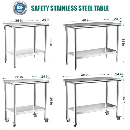 Image of Stainless Steel Table 24x48 Inch Dual Shelf Heavy Duty Prep Table - NSF Certified Fixed Metal Work Table, Kitchen Island, Commercial Food Prep Station for Restaurant, Home & Outdoor