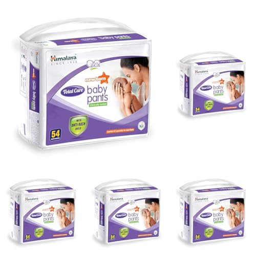 Image of Himalaya Total Care Baby Pants Diapers, New Born, 54 Count, With Anti-Rash Shield, Rapid Absorption, Superior Comfort, Clinically tested (Pack of 5)