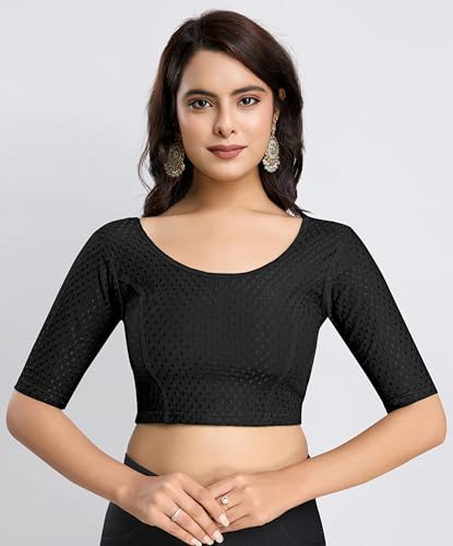 TRENDMALLS Women's Dobby Pure Cotton Elastin Stretchable Readymade Blouse (B01-Black-3XL) - Image 8